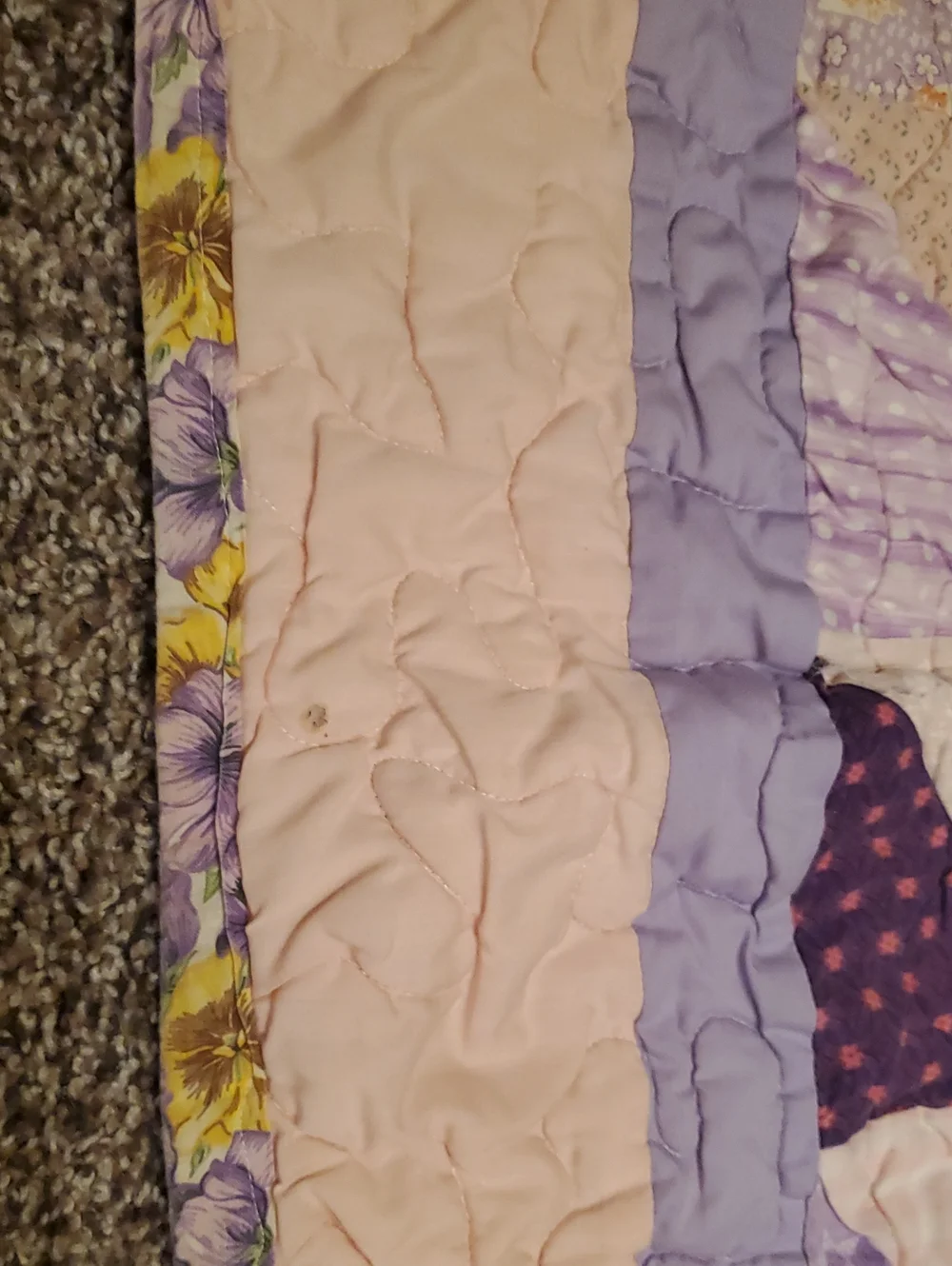 Vintage Handmade Patchwork Baby Quilt in Pinks and Purples